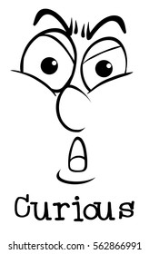Facail expression with word curious illustration