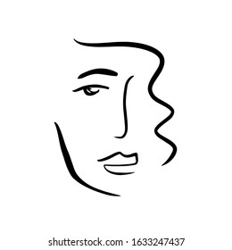 Face Abstract, Minimalism Girl, Woman Face Art, Beauty Concept, Black Line Drawing