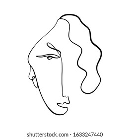 Face abstract, minimalism girl, woman face art, beauty concept, black line drawing