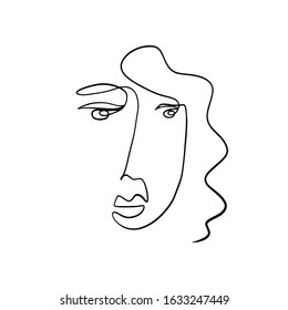 Face abstract, minimalism girl, woman face art, beauty concept, black line drawing