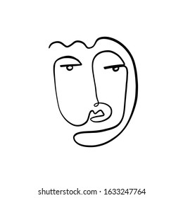 Face abstract, minimalism girl, woman face art, beauty concept, black line drawing