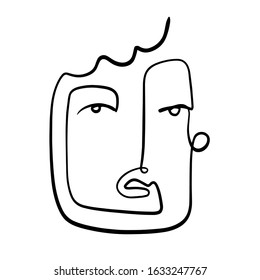 Face abstract, minimalism girl, woman face art, beauty concept, black line drawing