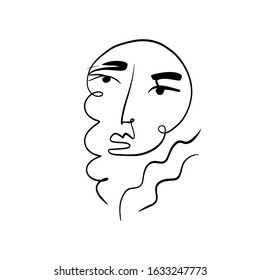 Face abstract, minimalism girl, woman face art, beauty concept, black line drawing