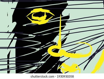 Face abstract poster, surreal minimalist woman, line drawing style.