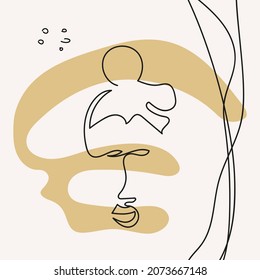 Las caras con formas abstractas en el estilo de las líneas de arte están aisladas. Ilustraciones vectoriales dibujadas a mano contemporáneas con la cara de línea continua en un concepto minimalista elegante. Diseño para postal, afiche, textil
