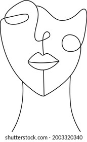 Face abstract vector illustration. Minimalism art. Black and white. White background. One. line drawing.