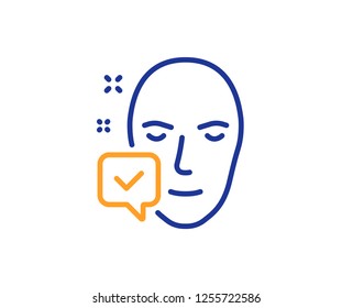 Face accepted line icon. Access granted sign. Facial identification success symbol. Colorful outline concept. Blue and orange thin line color icon. Face accepted Vector