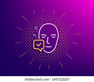 Face accepted line icon. Halftone pattern. Access granted sign. Facial identification success symbol. Gradient background. Face accepted line icon. Yellow halftone pattern. Vector