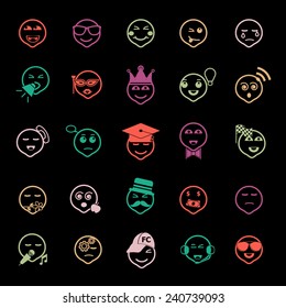 Face action line icons flat color, stock vector