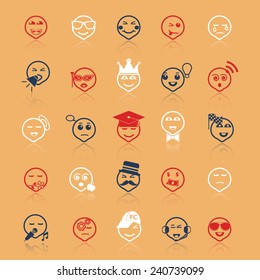 Face action line icons flat color with reflect, stock vector