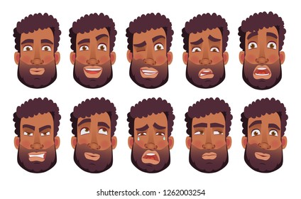 Face of african american man. Vector illustration set