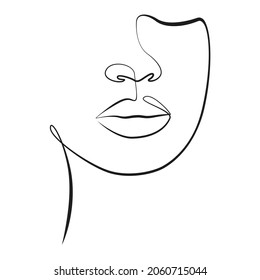 Face of an African American woman close-up one line drawing on white isolated background. Vector illustration