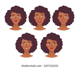 Face of african american woman. Vector illustration set