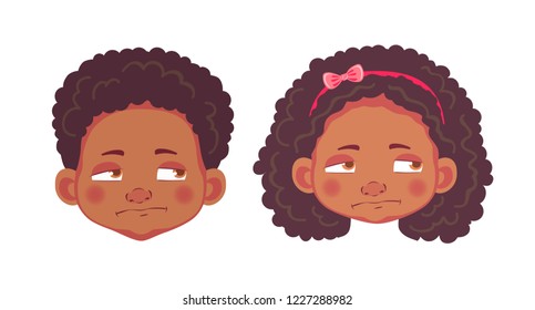 Face of African boy and girl. Emotions of african american boy and girl. Facial expression. Face vector illustration