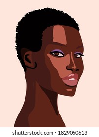 Face of african girl. Vector flat illustration