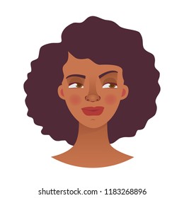 Face of African woman. Emotions of african american woman face. Facial expression vector illustration