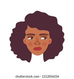 Face of African woman. Emotions of african american woman face. Facial expression vector illustration