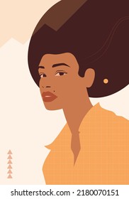 Face African Woman Fashion Portrait. Page From A Trend Magazine. Vector Faceless Flat Illustration. Beauty Art