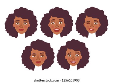 Face of African woman. Vector illustration set