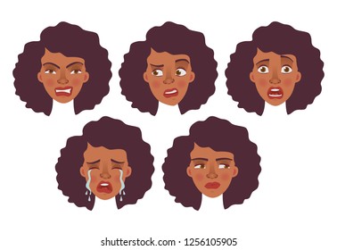 Face of Afro woman. Vector illustration set