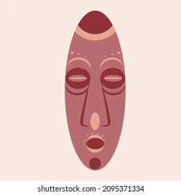 Face amulet isolated. Flat vector stock illustration. Wooden head bound. The symbol of African culture. Sacred sign. The ancient face of the spirit. Vector graphics