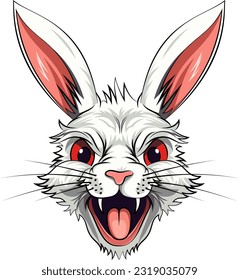 Face of Angry Bunny, Cartoon style, Angry Rabbit Head Vector Illustration on white Background.