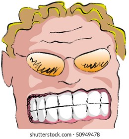 Face of angry person, sketch drawing, vector illustration.
