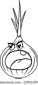 Das Gesicht von Angry und Schreie Zwiebel zum Färben. Vektorgrafik des feinen Cartoon-Zeichens