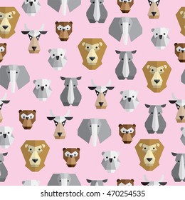 The face Animal Design Pattern. Seamless Pattern pink Background
