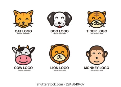 Face animal logo set design vector