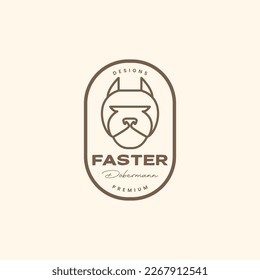 face animal pets dog dobermann line vintage badge logo design vector icon illustration