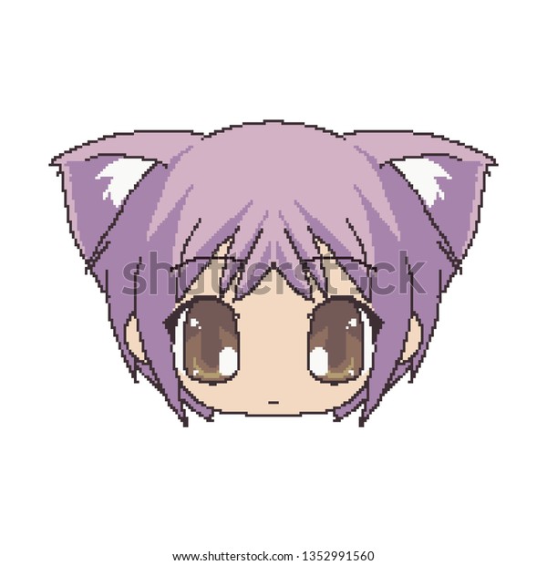 Face Anime Girl Purple Hair Pixel Stock Vector Royalty Free