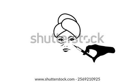 Face anti aging botox, black isolated silhouette syringe