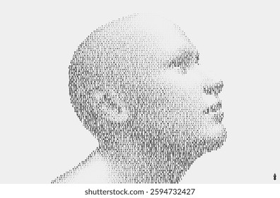 A face appearing through a cascaded binary code matrix. The concept of digitalisation and artificial intelligence. 3D vector illustration for brochure, poster, presentation, flyer or banner.