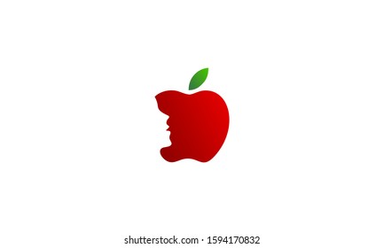Face and apple negative space logo