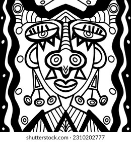 dibujo de líneas de arte facial abstracto de caras en negro. patrón vectorial transparente
