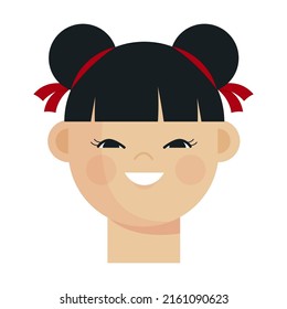 Face of Asian girl flat vector illustration. People, ethnic difference, race concept for banner, website design