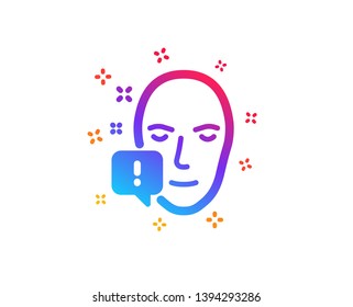 Face attention icon. Exclamation mark sign. Facial identification info symbol. Dynamic shapes. Gradient design face attention icon. Classic style. Vector