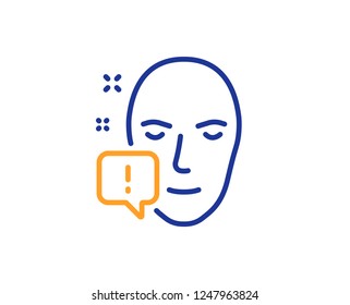 Face attention line icon. Exclamation mark sign. Facial identification info symbol. Colorful outline concept. Blue and orange thin line color icon. Face attention Vector