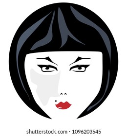 The face of an attractive red-lipped girl is featured in a minimalist fashion and beauty illustration.