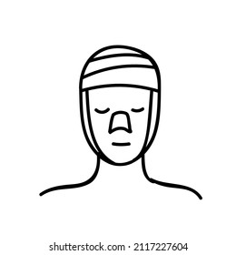 face augmentation plastic surgery icon black and white vector illustration. Editable outline stroke.