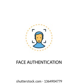 face authentication concept 2 colored line icon. Simple yellow and blue element illustration. face authentication concept outline symbol design