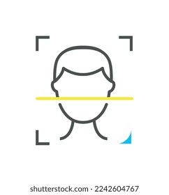 Face authorization colorful icon. Internet security and personal data protection, authentication, appearance scanner. Graphic element for website. Man with scanner. Cartoon flat vector illustration