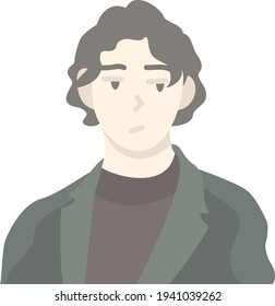 La cara de un hombre. Un avatar de un hombre inteligente. Un joven estudiante. Ilustración plana del vector