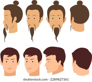 face avatar set illustration cartoon young old chines man head person icon happy vector human character portrait man male people boy face model sheet 