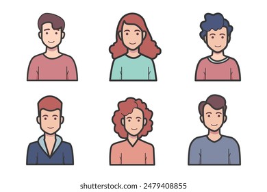 Face avatars bundle of diverse characters. Head portraits of modern young men, women of different race, business. Fashion people in circles set. Flat vector