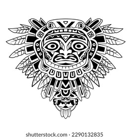 cara de la etnia azteca de la línea tribal de la línea tatuaje elemento vector. símbolo de cara de azteca de la línea tribal de la línea tatuada elemento vector. símbolo de la línea tribal azteca facial elemento de tatuaje vector