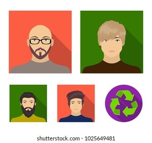 The face of a Bald man with glasses and a beard, a bearded man, the appearance of a guy with a hairdo. Face and appearance set collection icons in flat style vector symbol stock illustration web.