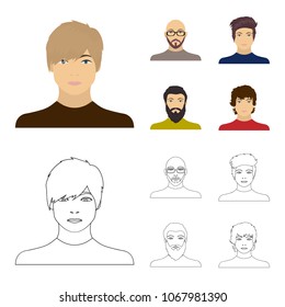 The face of a Bald man with glasses and a beard, a bearded man, the appearance of a guy with a hairdo. Face and appearance set collection icons in cartoon,outline style vector symbol stock