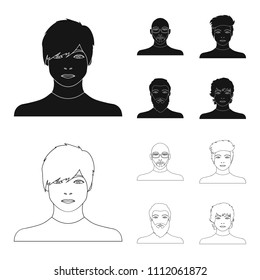 The face of a Bald man with glasses and a beard, a bearded man, the appearance of a guy with a hairdo. Face and appearance set collection icons in black,outline style vector symbol stock illustration